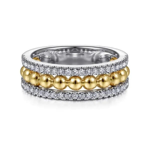 14K White-Yellow Gold Bujukan 0.37ct Diamond Wide Band Ring