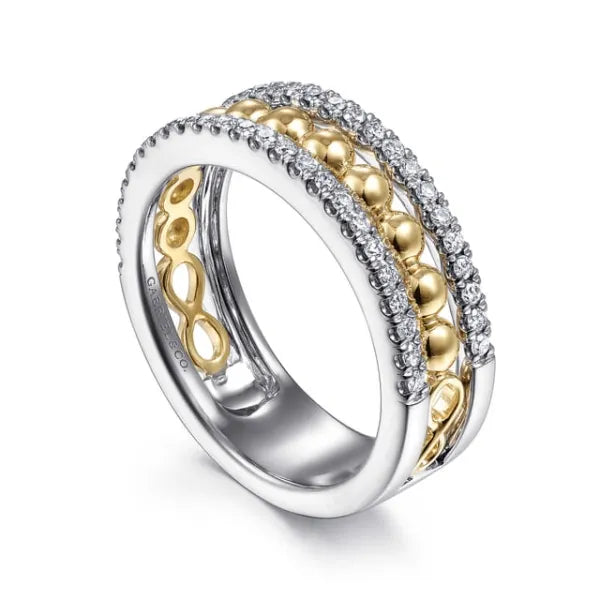 14K White-Yellow Gold Bujukan 0.37ct Diamond Wide Band Ring