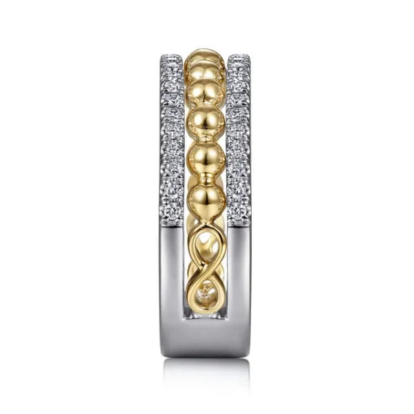 14K White-Yellow Gold Bujukan 0.37ct Diamond Wide Band Ring