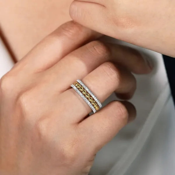 14K White-Yellow Gold Bujukan 0.37ct Diamond Wide Band Ring