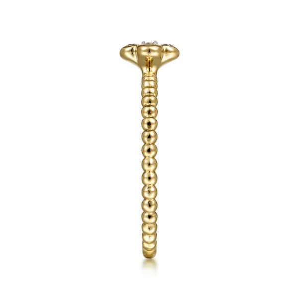 14K Yellow Gold Diamond Cluster Clover and Bujukan Bead Ring