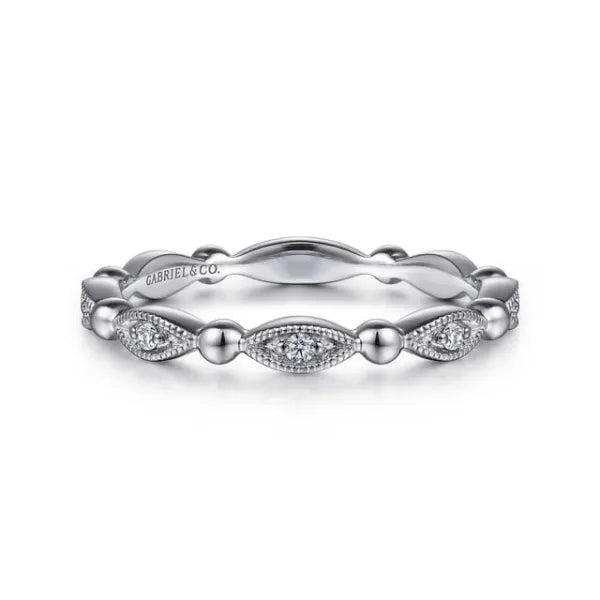 14K White Gold Bujukan Marquise Station Diamond Stackable Ring