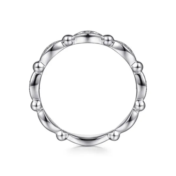 14K White Gold Bujukan Marquise Station Diamond Stackable Ring