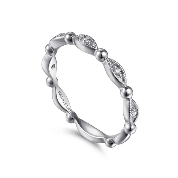 14K White Gold Bujukan Marquise Station Diamond Stackable Ring