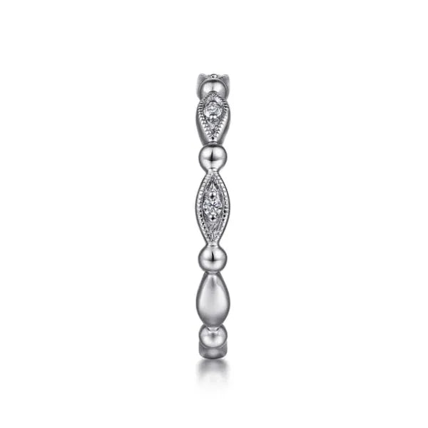 14K White Gold Bujukan Marquise Station Diamond Stackable Ring