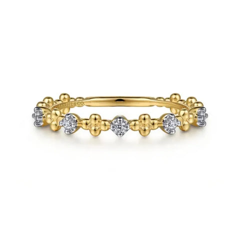 14K Yellow Gold Diamond and Bujukan Bead Station Stackable Ring