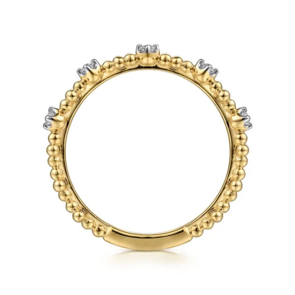 14K Yellow Gold Diamond and Bujukan Bead Station Stackable Ring