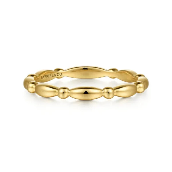 14K Yellow Gold Orzo shape and Bujukan Bead Station Stackable Ring