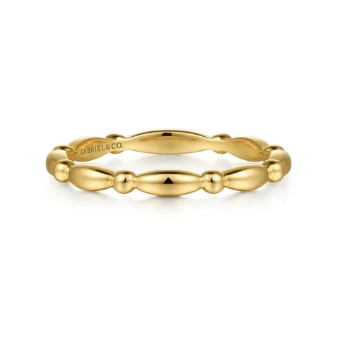 14K Yellow Gold Orzo shape and Bujukan Bead Station Stackable Ring