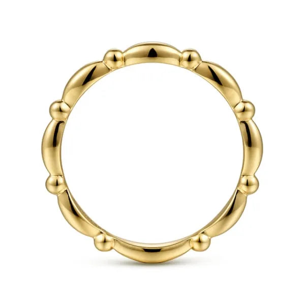 14K Yellow Gold Orzo shape and Bujukan Bead Station Stackable Ring