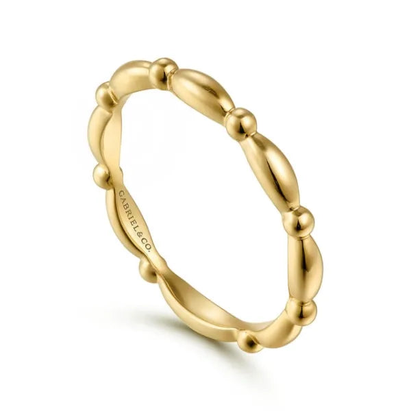 14K Yellow Gold Orzo shape and Bujukan Bead Station Stackable Ring