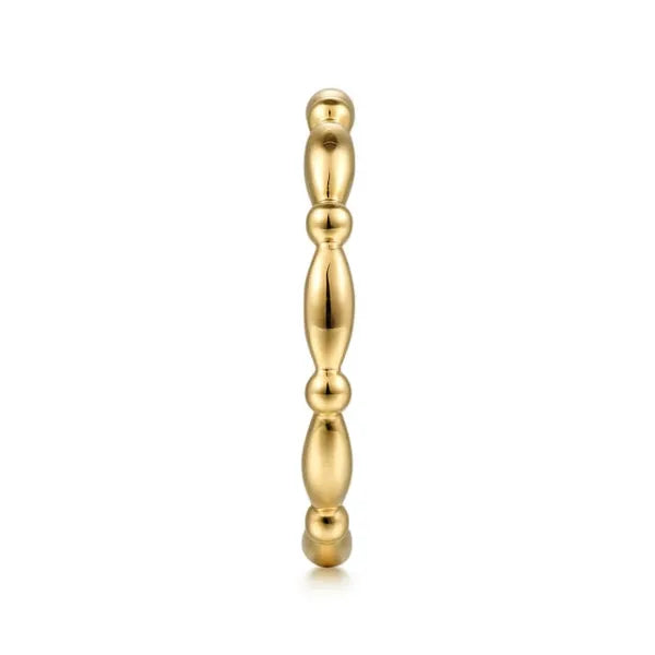 14K Yellow Gold Orzo shape and Bujukan Bead Station Stackable Ring
