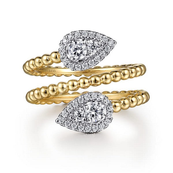 14K White-Yellow Gold Bujukan Wrap Ring with Teardrop 0.51ct Diamonds - Serial # S1948104