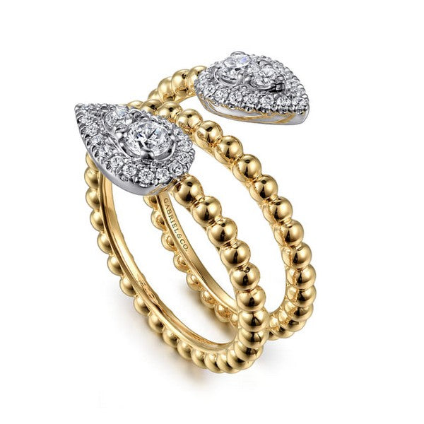 14K White-Yellow Gold Bujukan Wrap Ring with Teardrop 0.51ct Diamonds - Serial # S1948104