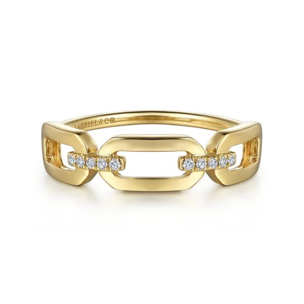 14K Yellow Gold Diamond Link Chain Ladies Ring