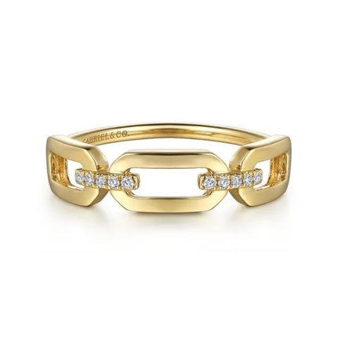 14K Yellow Gold Diamond Link Chain Ladies Ring