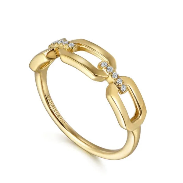14K Yellow Gold Diamond Link Chain Ladies Ring