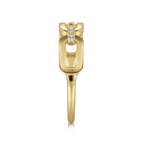 14K Yellow Gold Diamond Link Chain Ladies Ring