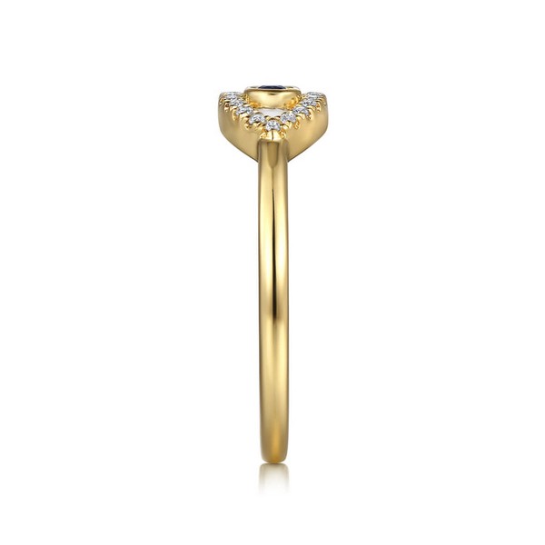14K Yellow Gold Diamond and Sapphire Evil-Eye Ladies Ring with White Enamel