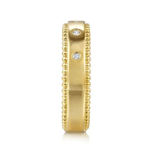 14K Yellow Gold Bujukan Diamond Bezel Wide Stackable Ladies Ring
