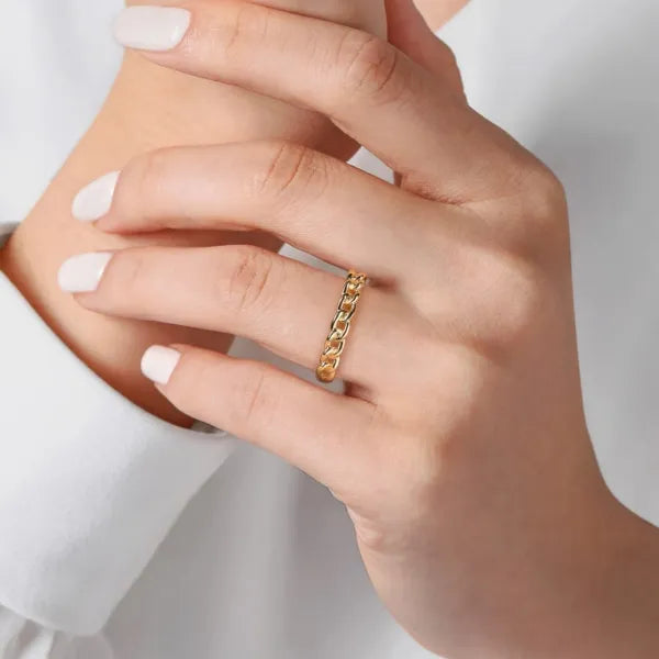 14K Yellow Gold Cuban Link Stackable Ring