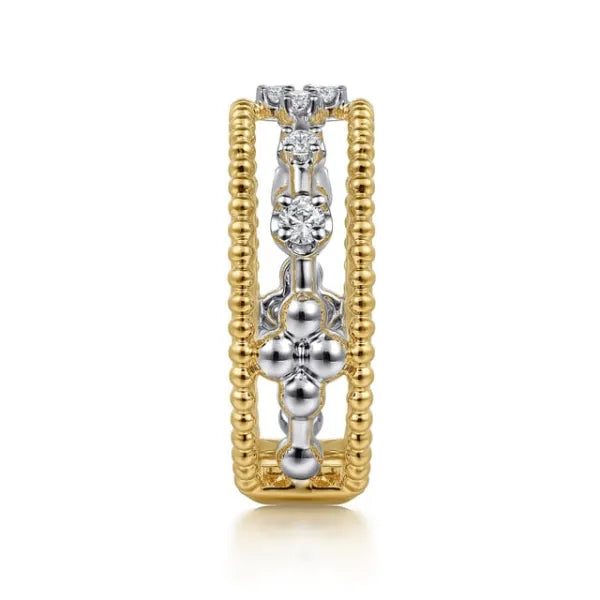14K White and Yellow Gold Bujukan Diamond Easy Stackable Ladies Ring