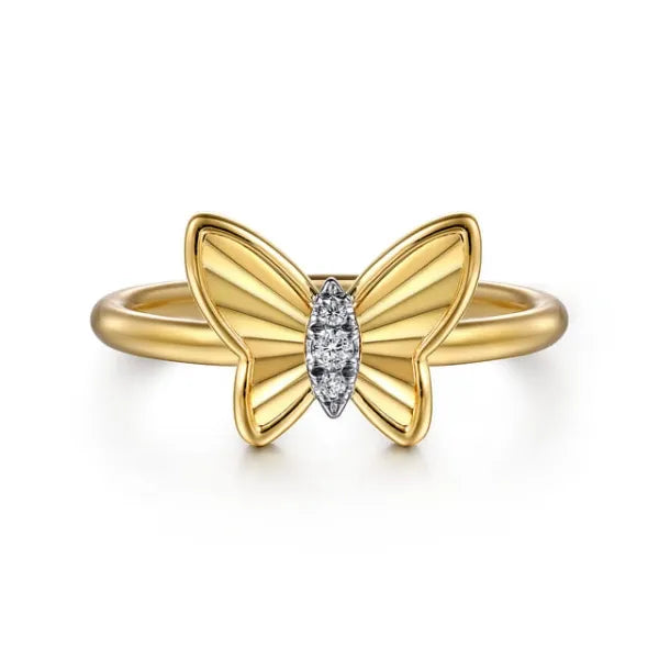 Butterfly Ring 14K Yellow Gold Diamond 0.03ct Size 6.5