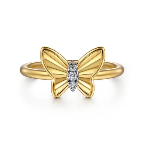 Butterfly Ring 14K Yellow Gold Diamond 0.03ct Size 6.5