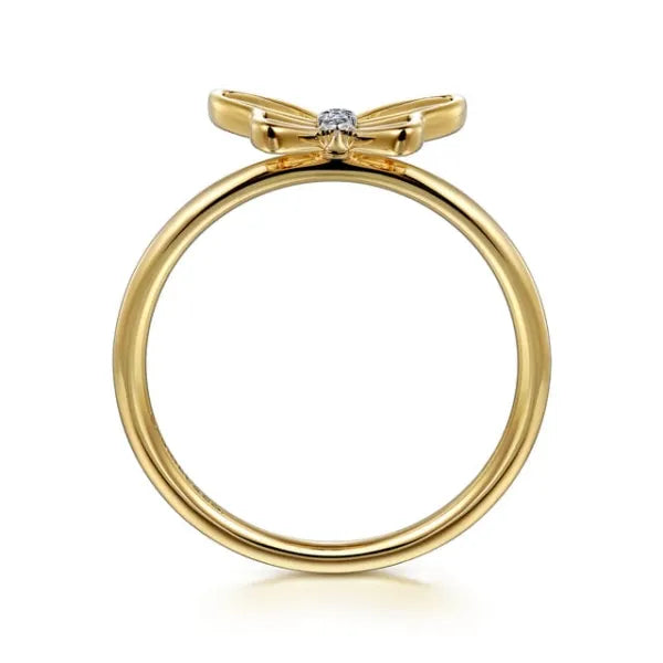 Butterfly Ring 14K Yellow Gold Diamond 0.03ct Size 6.5