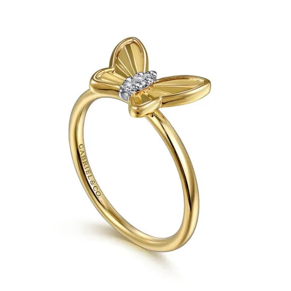 Butterfly Ring 14K Yellow Gold Diamond 0.03ct Size 6.5