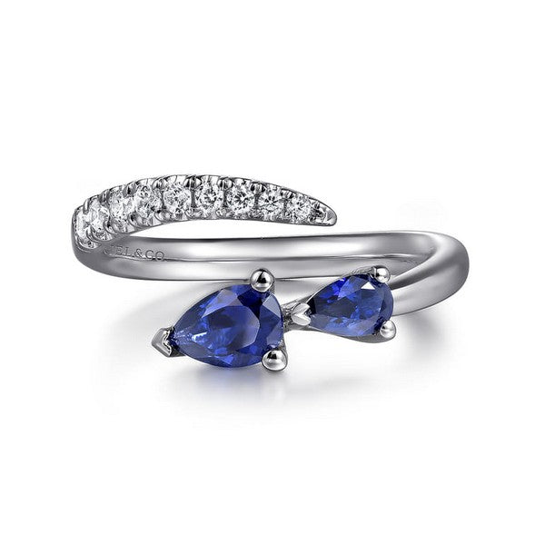 14K White Gold 0.16ct Diamond and 0.69ct Sapphire Bypass Ring