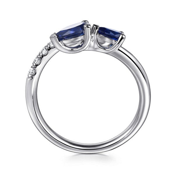 14K White Gold 0.16ct Diamond and 0.69ct Sapphire Bypass Ring