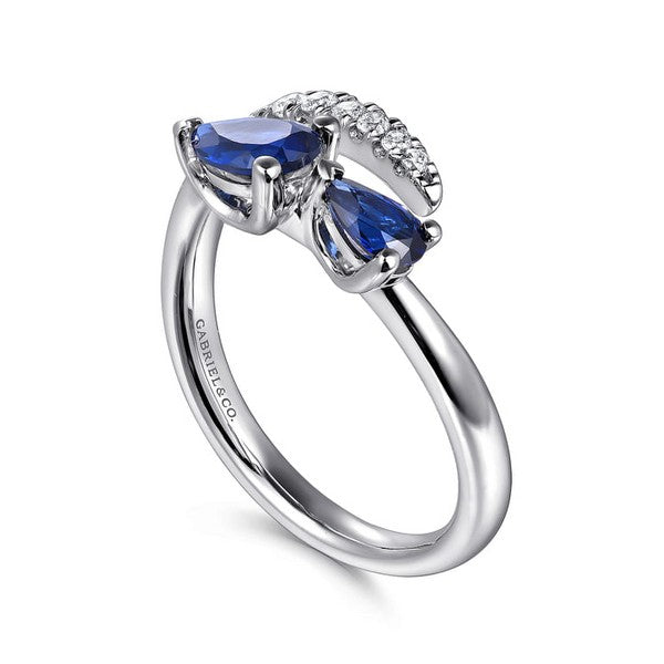 14K White Gold 0.16ct Diamond and 0.69ct Sapphire Bypass Ring
