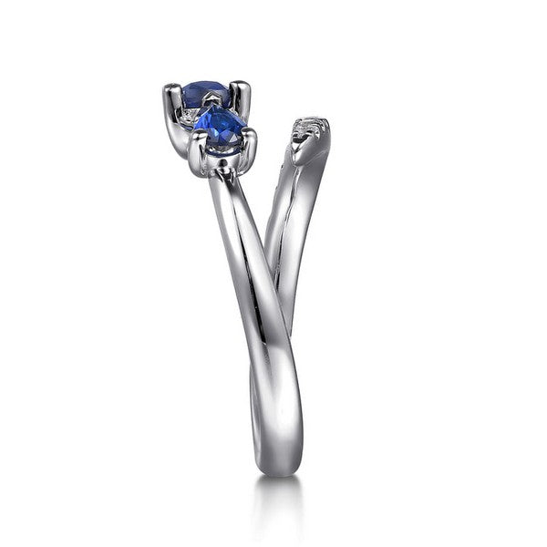 14K White Gold 0.16ct Diamond and 0.69ct Sapphire Bypass Ring