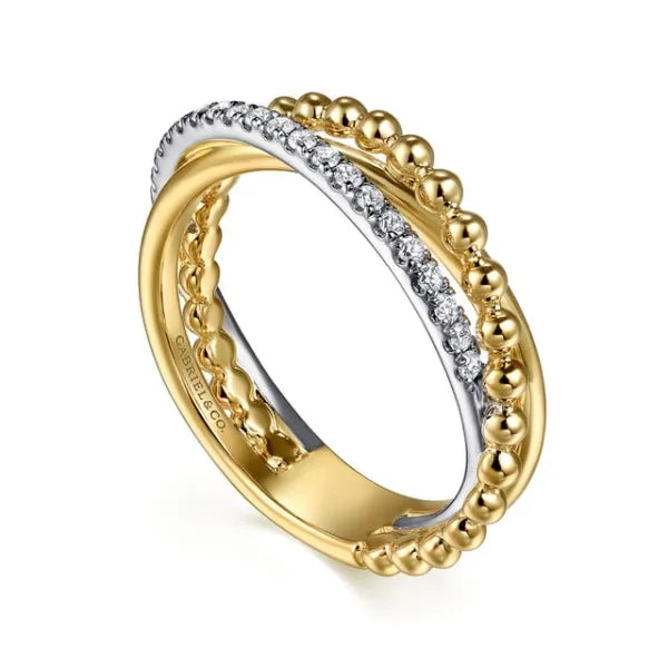 14K White & Yellow Gold Bujukan Diamond Criss Cross Ring