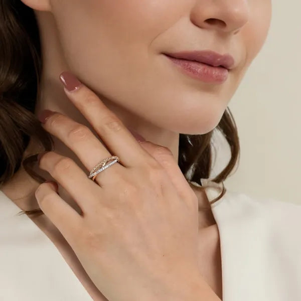 14K White & Yellow Gold Bujukan Diamond Criss Cross Ring