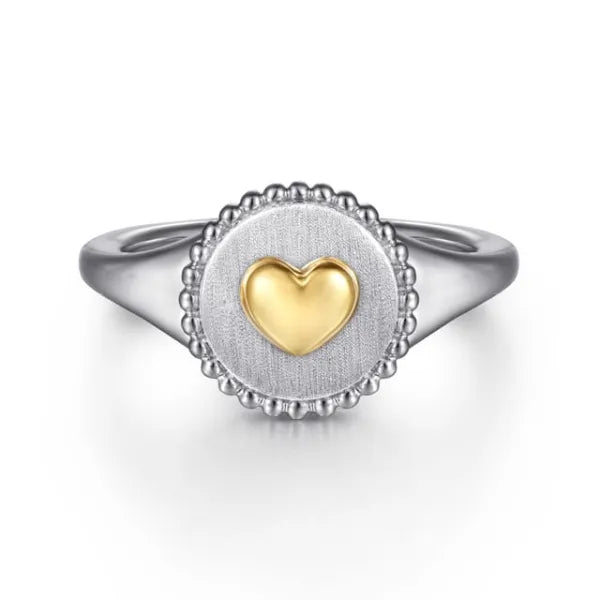 14K Yellow Gold & 925 Sterling Silver Bujukan Heart Medallion Ladies Ring
