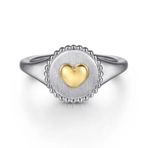 14K Yellow Gold & 925 Sterling Silver Bujukan Heart Medallion Ladies Ring