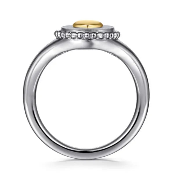 14K Yellow Gold & 925 Sterling Silver Bujukan Heart Medallion Ladies Ring