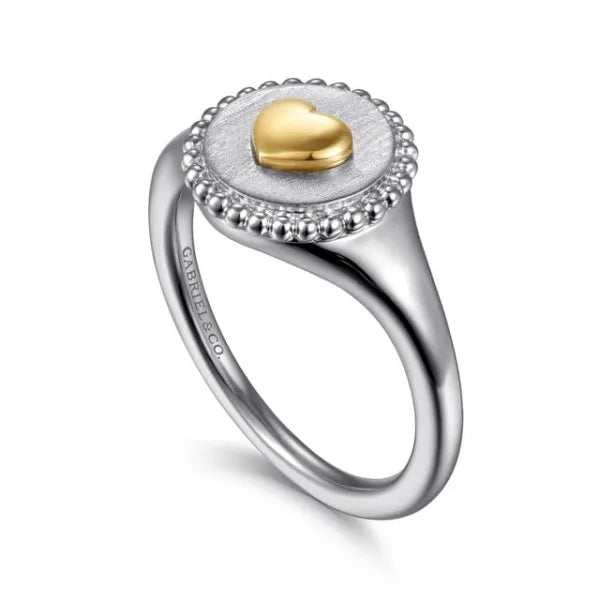 14K Yellow Gold & 925 Sterling Silver Bujukan Heart Medallion Ladies Ring