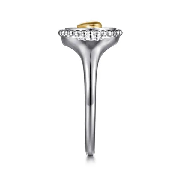14K Yellow Gold & 925 Sterling Silver Bujukan Heart Medallion Ladies Ring