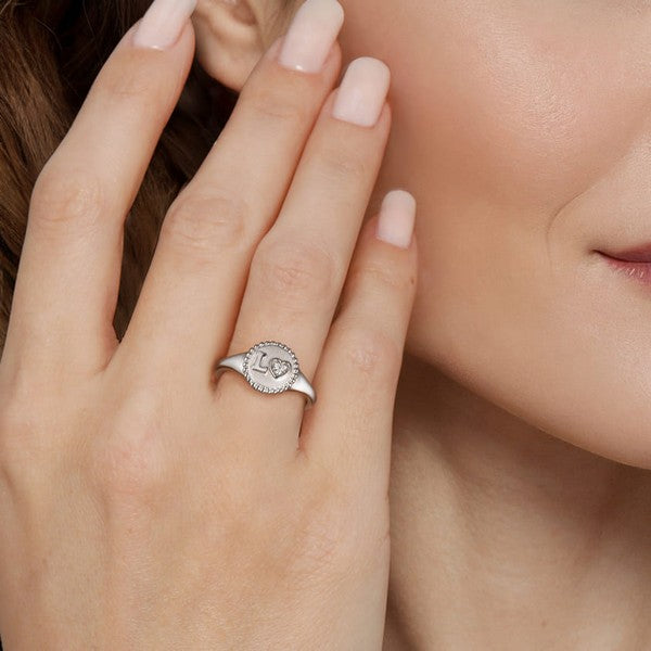 925 Sterling Silver Diamond Bujukan LOVE Medallion Ladies Ring