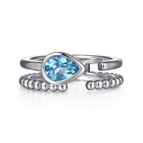 Sterling Silver Pear Blue Topaz Bujukan Open Ring