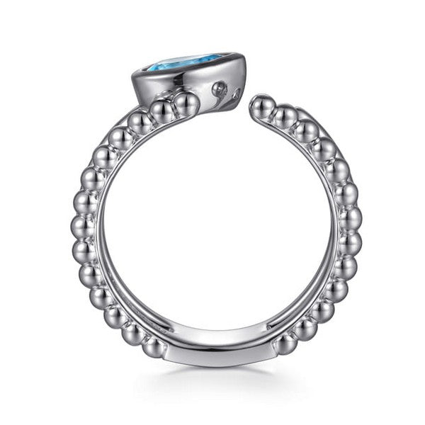 Sterling Silver Pear Blue Topaz Bujukan Open Ring