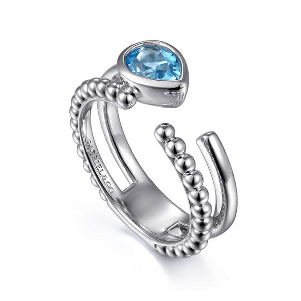 Sterling Silver Pear Blue Topaz Bujukan Open Ring