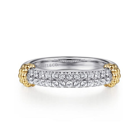 14K Yellow Gold and 925 Sterling Silver Bujukan White Sapphire Stackable Ring