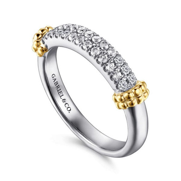 14K Yellow Gold and 925 Sterling Silver Bujukan White Sapphire Stackable Ring