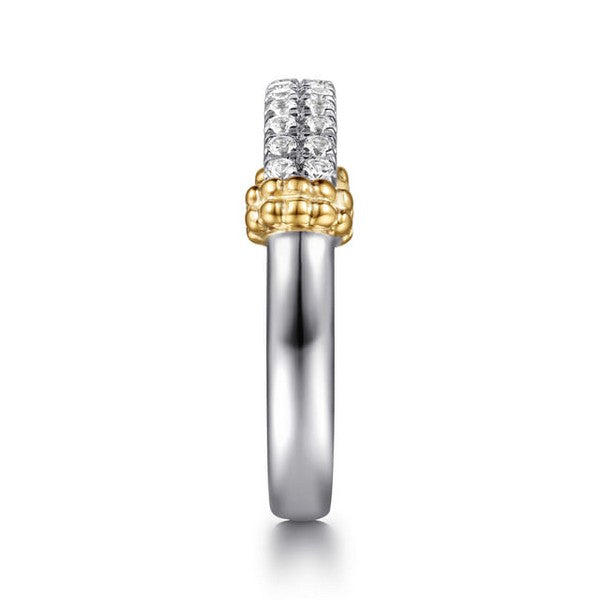 14K Yellow Gold and 925 Sterling Silver Bujukan White Sapphire Stackable Ring