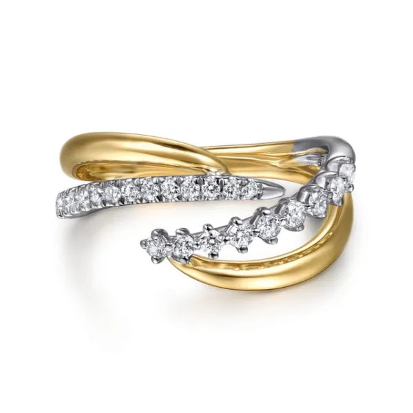 14K White & Yellow Gold 0.30ct Diamond Spike Bypass Ring