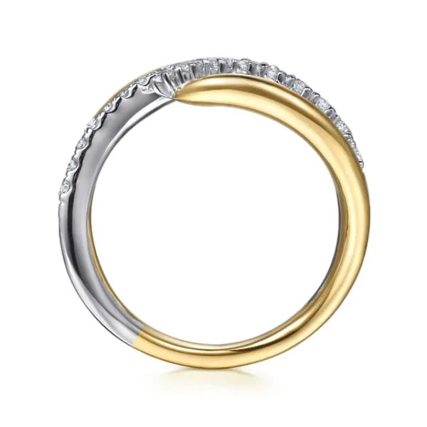 14K White & Yellow Gold 0.30ct Diamond Spike Bypass Ring